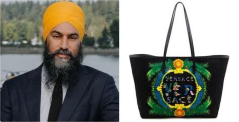 singh with versace bag|Jagmeet Singh carrying luxury designer tote sparks debate online .